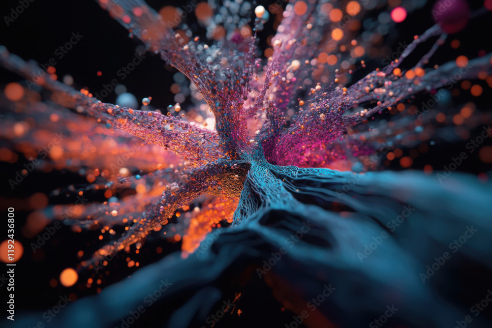 Poster exploration of a digital tree of knowledge with vibrant branches and flowing colors