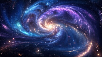 Obraz premium Dynamic Swirling Galaxy with Luminous Core and Cosmic Dust Clouds.