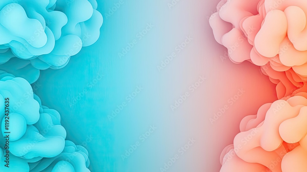 Poster Cloudy abstract background concept. Colorful abstract background with blue and pink fluffy shapes blending softly.