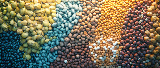 Exploring the vibrant world of grains and legumes in a colorful arrangement of seeds and beans