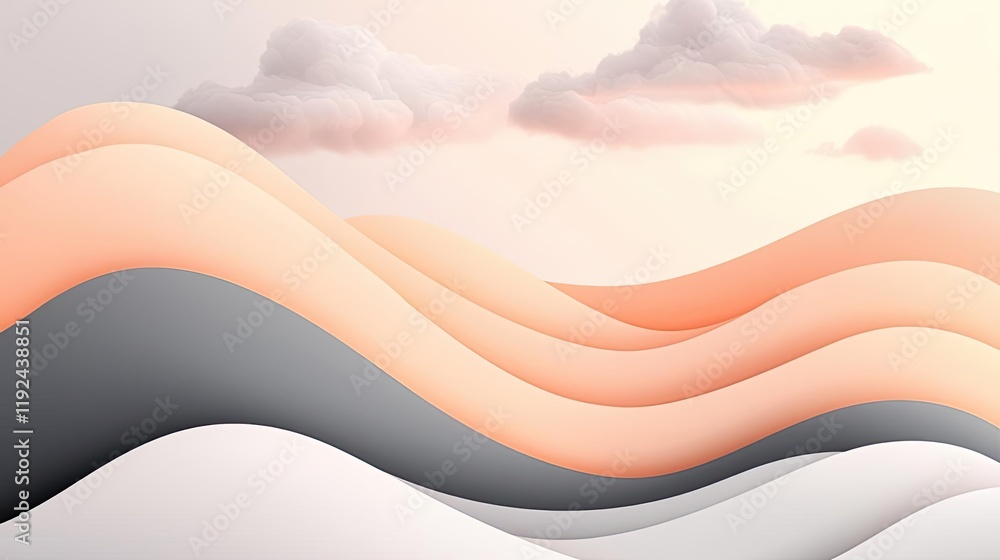 Poster Cloudy abstract background concept. Abstract waves in soft colors create a serene and modern visual effect.