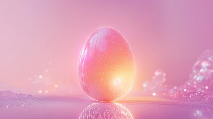 Shimmering pink egg radiates warmth, surrounded by soft bubbles