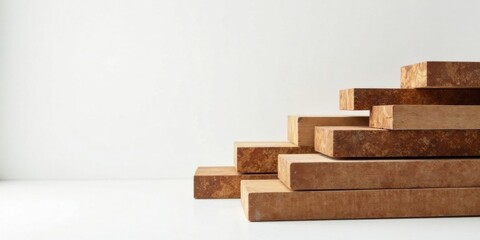 Stack of Unfinished Wooden Planks on White Background, Showing Natural Wood Grain and Texture, Ideal for Construction, DIY Projects, or Product Displays