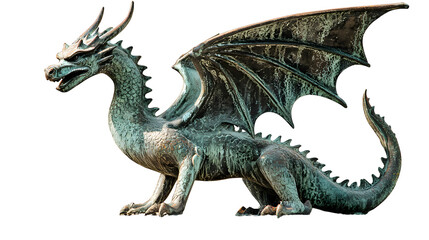 Obraz premium Majestic dragon sculpture public park art installation urban environment eye-level view mythical concept