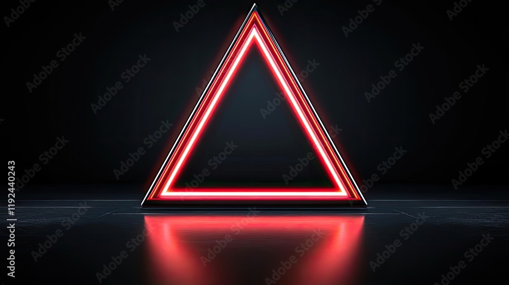 Aufkleber Triangle abstract background concept. A glowing red triangular neon shape on a reflective dark background.