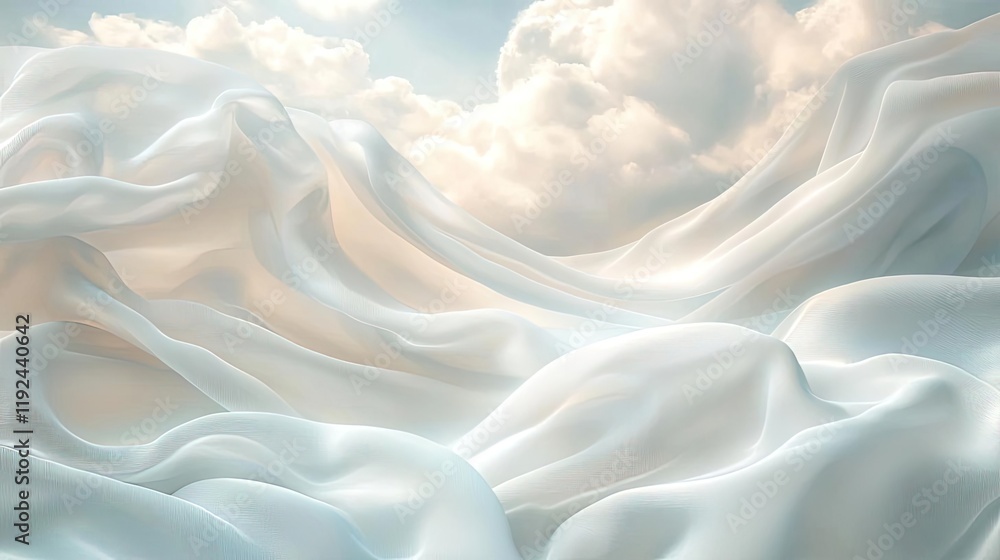 Aufkleber cloudy abstract background concept. soft, flowing white fabric resembling tranquil clouds under brig