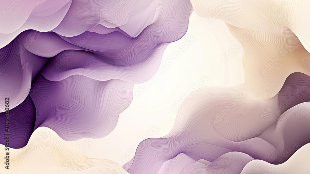 Poster cloudy abstract background concept. abstract fluid shapes in shades of purple and cream create a ser