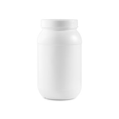White Plastic bottle or jar mockup for sports nutrition.