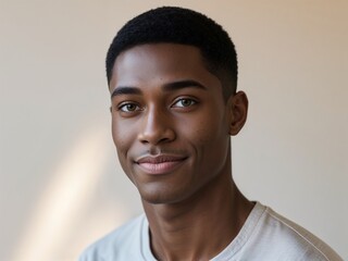 Obraz premium headshot of a handsome young black man, wearing a t shirt, clean background