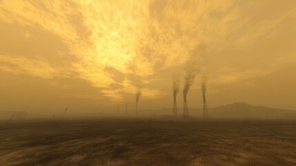 Evening sky over an industrial town, filled with layers of smoke.