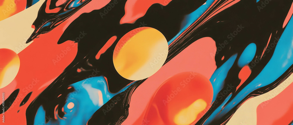 Poster dynamic asymmetrical patterns create visual interest with vibrant colors and shapes