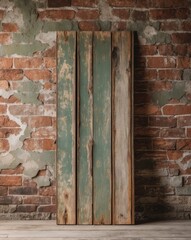 Naklejka premium Rustic Weathered Sign on Aged Brick Wall