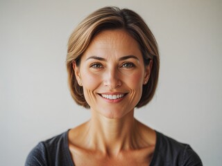 Fototapeta premium a middle age woman with light brown hair, smiling