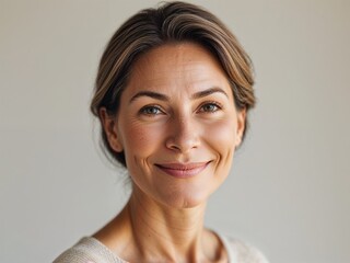 a middle age woman with light brown hair, smiling