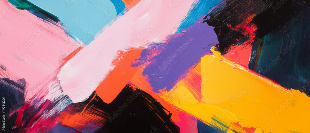 Poster expressive abstract brushstrokes in vibrant colors create a dynamic artistic composition