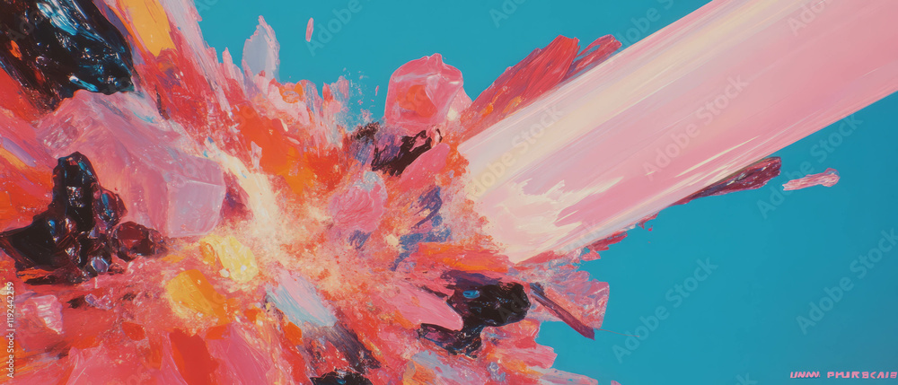 Poster Vibrant bursts of color create dynamic abstract shapes with energetic movement