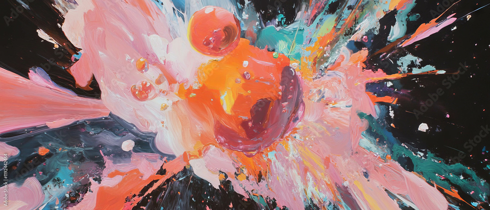 Poster Vibrant abstract explosion of colors and shapes creating a dynamic visual impact