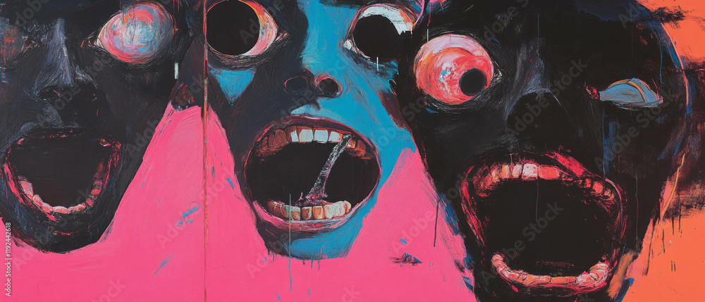 Aufkleber distorted expressions and abstract faces revealing inner turmoil and emotion