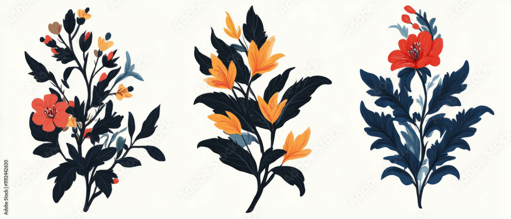 Poster elegant abstract floral patterns in vibrant colors for modern design elements