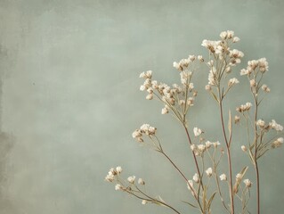 Elegant Dried Baby's Breath Flowers on Sage Green Textured Background - Botanical Floral Photography