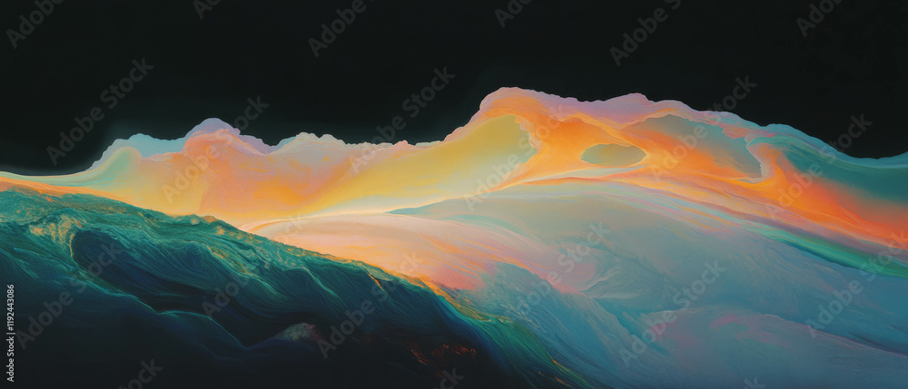 Aufkleber Dynamic transformation of surreal landscapes with shifting colors and forms