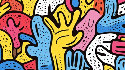 Obraz premium Colorful Abstract Hands and Shapes in Bold Pop Art Style Design
