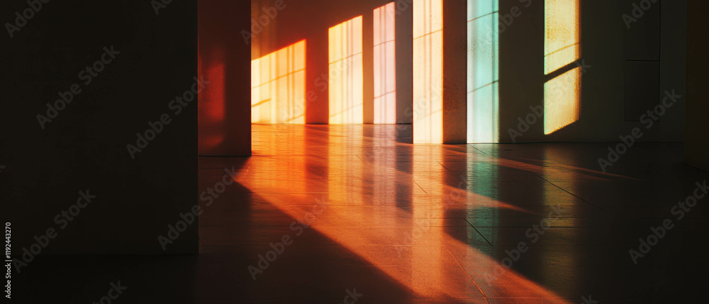 Aufkleber Dramatic interplay of light and shadow creating abstract patterns in a spacious environment