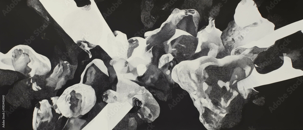 Aufkleber Dynamic abstract patterns created through etchings and artistic expression in monochrome design