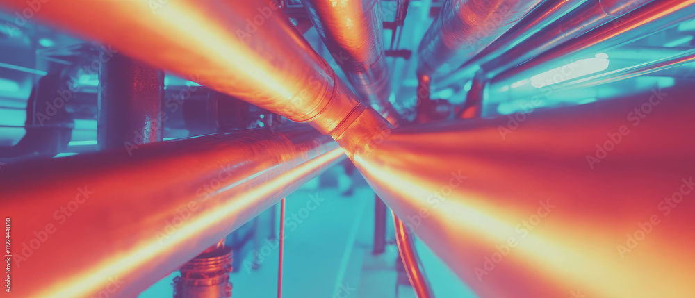 Poster Dynamic movement of abstract pipes and flowing lines in an industrial environment