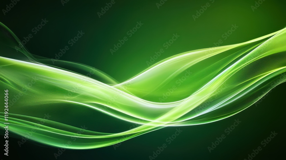 Poster dynamic flowing green wave abstract background with gradient light and shadow.