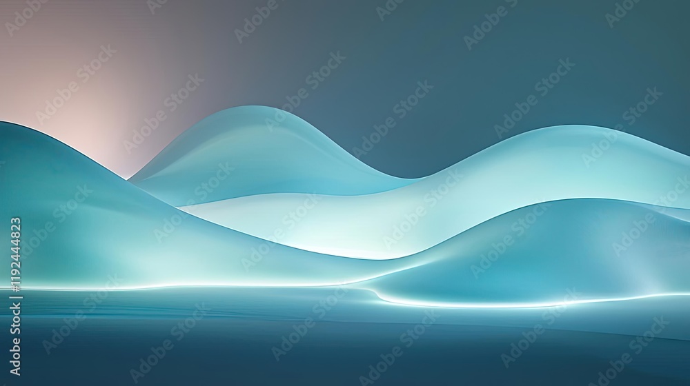 Poster Cloudy abstract background concept. Serene abstract landscape with smooth, flowing curves and soft lighting effects.