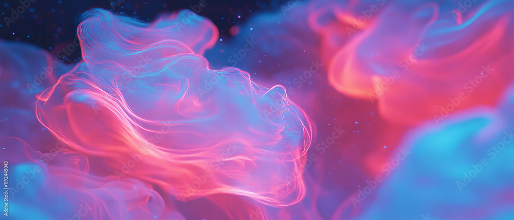 Poster Ethereal smoke trails swirl and curl in dynamic patterns against a dark backdrop