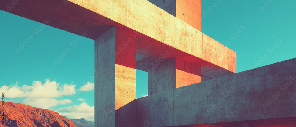 Poster Textures and geometric forms create architectural interest in a vibrant setting