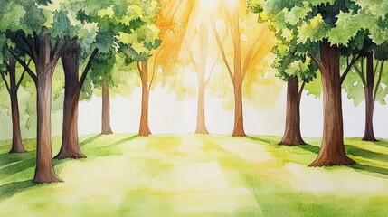 Obraz premium Serene Forest Scene with Sunlight Filtering Through Trees