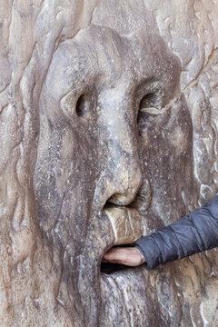 Picturesque Bocca della Verita. Mouth of truth sculpture. Rome, Italy
