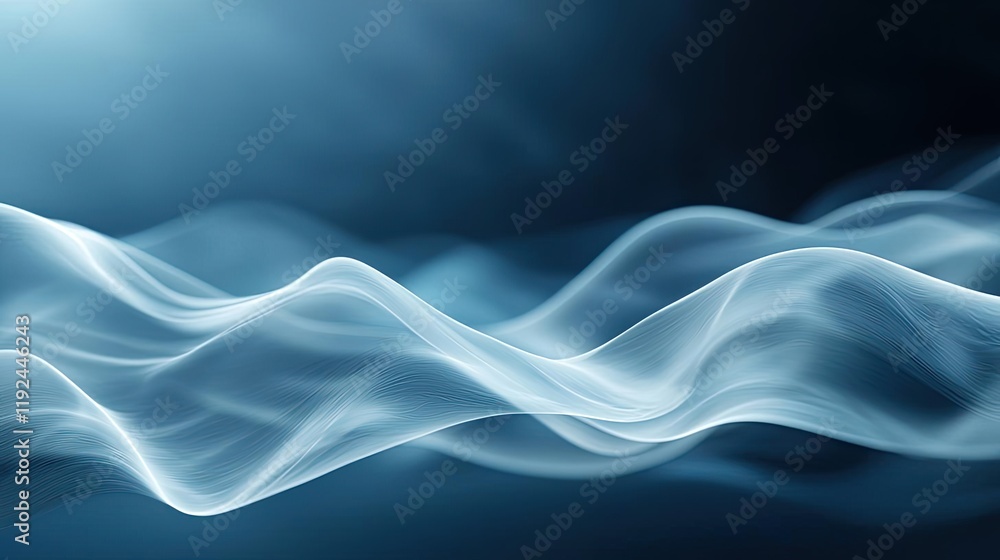 Poster Cloudy abstract background concept. Soft, flowing waves of blue smoke create a tranquil and calming atmosphere.