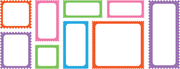 Set of Scallop edge rectangle Border frame collection. Cloudy wave curve edge frame. Wave scallop squiggle frames. Squiggle stories frame vector set. Vector Illustration.