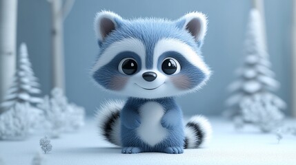 Adorable Blue Raccoon in a Winter Wonderland