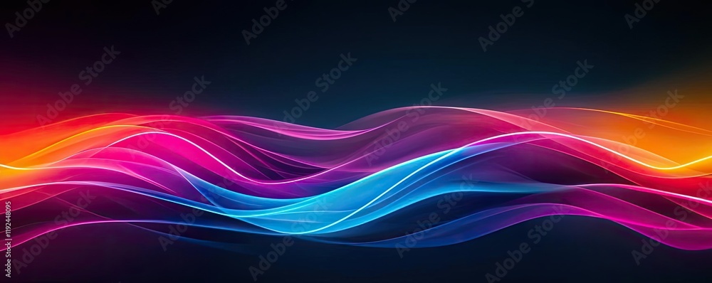 Poster blurred abstract background idea. vibrant light waves in shades of blue, pink, and orange create a d