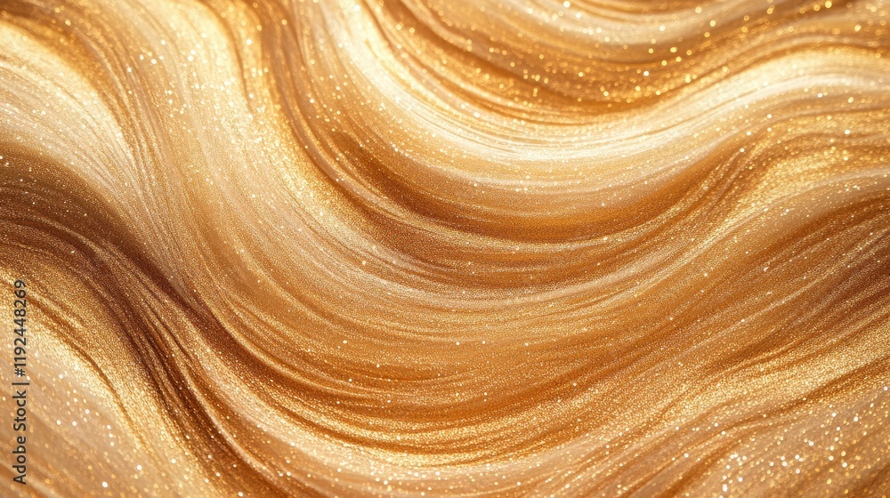 Poster abstract golden waves with shimmering sparkles background texture.