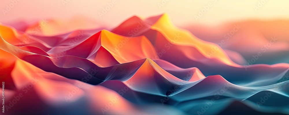 Poster Triangle abstract background concept. Vibrant abstract landscape with flowing waves in warm hues and soft textures.