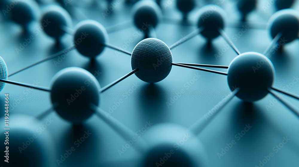Poster network connection: abstract image of interconnected spheres representing a network, signifying glob
