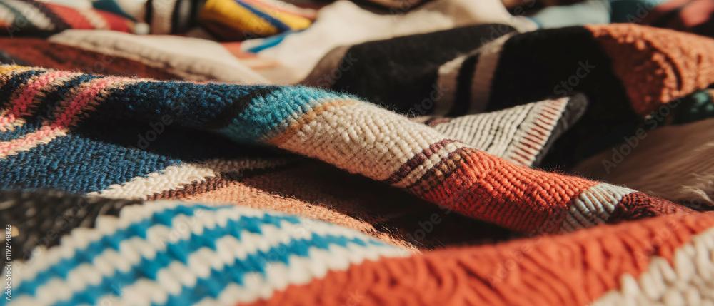 Poster bold patterns and textures evoke warmth and vibrancy in woven textiles