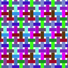 Colorful seamless geometric pattern with squares and shapes in blue, yellow, pink, and light tones