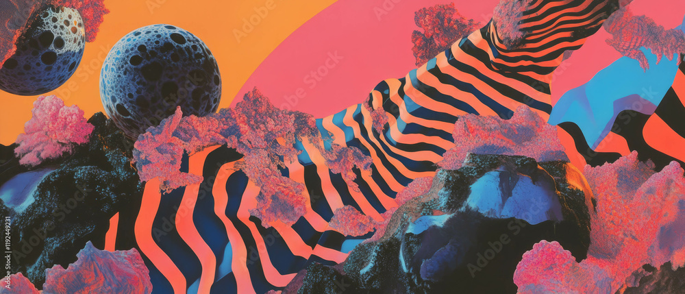 Poster Dynamic clash of bold patterns with energetic design elements creating visual impact