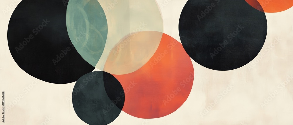 Poster abstract circles and shapes in varying colors creating a modern art design for backgrounds, wallpape