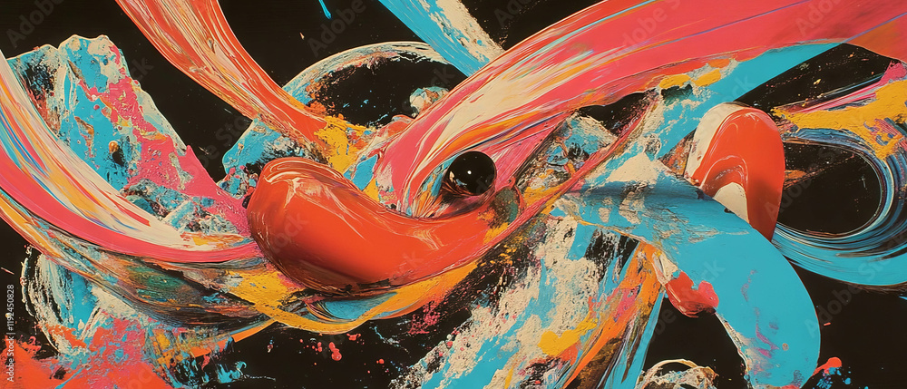 Poster Dynamic interplay of chaotic lines creating visual chaos and movement in vibrant colors