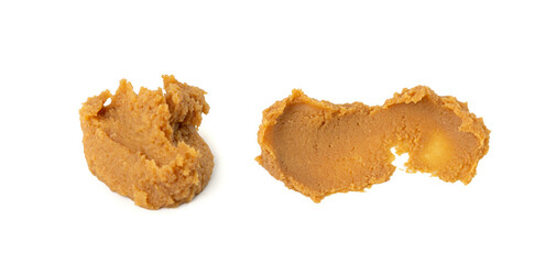 Miso paste isolated. Japanese shiro miso seasoning sauce, fermented soybean spread, brown soy cream