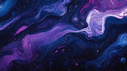 Obraz premium Abstract Swirl of Galactic Colors Deep Blue and Violet Nebula with Sparkling Stars, Fluid Art Texture.