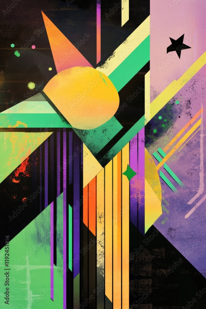 Aufkleber abstract geometric composition featuring vibrant colors and shapes, creating a modern design suitabl